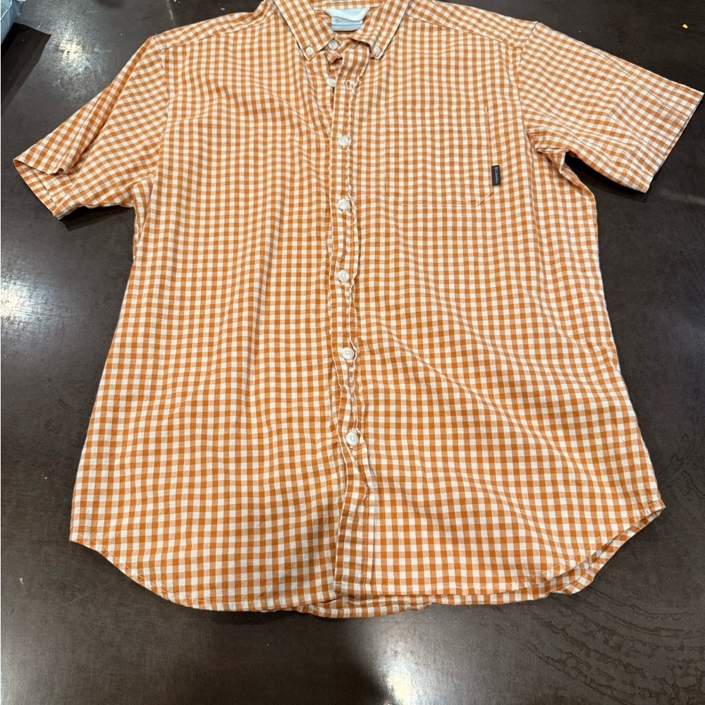 Columbia Men's Orange Plaid Casual Shirt - Picture 1 of 8